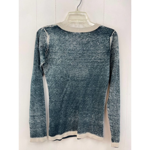 Cabi Womens Blue White Sweater Size XS Cotton Cashmere Blend V Neck Lightweight - Picture 7 of 11